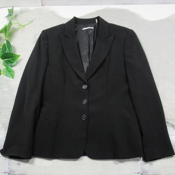 TAHARI Black Three-Button Zigzag Stitch Notch Collar Suit Jacket Blazer Size 14 - Picture 1 of 11